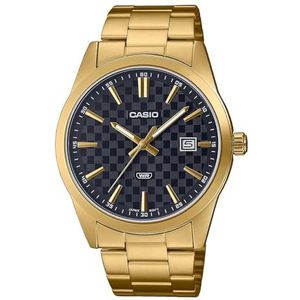Casio MTP-VD03G-1A Heren Standaard Gold Tone Stanless Staal Zwarte Wijzerplaat 3-Hand Analoge Horloge, goud, Goud, armband