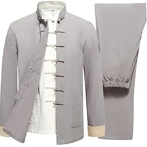 OIFAODAO, Katoen Linnen Tai Chi Uniform Mannen Lange Mouw Chinese Traditionele Kleding Tang Pak Hanfu Vechtsport Elderl,Tai Chi-uniformen(Grijs,XXL 3XL)