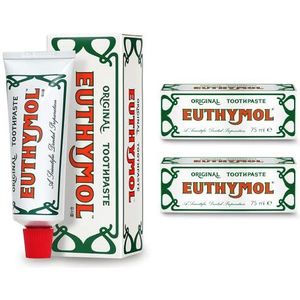 Origineel Euthymol Tandpasta 75ml x 2, Geen fluoride, anti-plaque, antibacterieel, bescherming tegen gaatjes, tanden tandvlees schoon gezond, koele muntverfrisser