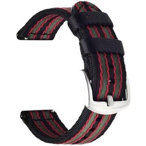 InOmak Nylon armband met snelsluiting, 18-24 mm, zwart, rood, zilver, 20mm, strepen