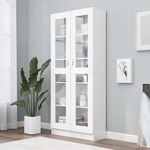 Camerina Vitrine kabinet Wit 82,5x30,5x185,5 cm Engineered Wood, Vitrine Vitrine Kabinet, Boekenkast, Kasten voor Woonkamer