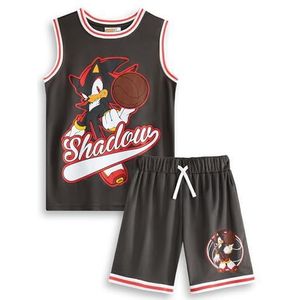 Sonic The Hedgehog Shadow 2-delige basketbalset in zwart | Unisex sportkleding voor kinderen | Mouwloze basketbaltop met cartoondesign | Sportkleding voor kinderen