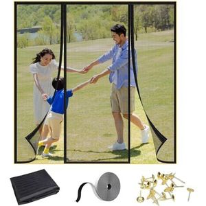 Magnetische deur 185x255cm Opvouwbaar,Laat frisse lucht binnen Magnetische Screen Door Automatisch sluiten,personaliseerbaar voor balkondeur, kelderdeur en terrasdeur, Zwart