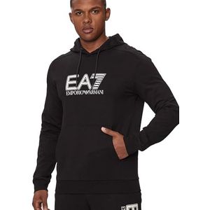 EA7 Emporio Armani Visibility katoenen sweatshirt met capuchon, Eagles geborduurd, zwart, Zwart, XL