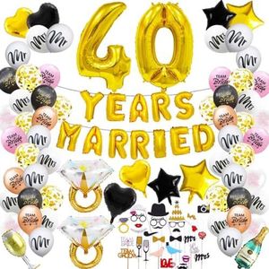 FeestmetJoep® 40 jaar getrouwd feestpakket 89-delig - 40 jaar getrouwd - 40 jaar getrouwd versiering - 40 jaar huwelijk - 40 jaar jubileum - 40 jaar getrouwd feestartikelen