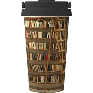 YJxoZH Grappige boekenplanken collectie en ladderprint herbruikbare koffiekop - vacuüm geïsoleerde koffie reismok voor warme en koude dranken