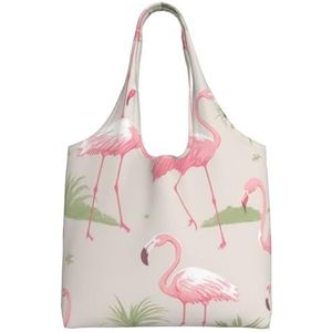 RLDOBOFE Roze Flamingo's Print Canvas Tote Bag Voor Vrouwen Esthetische Boodschappentassen Schoudertas Herbruikbare Boodschappentassen, Zwart, One Size