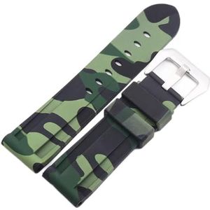 INEOUT Universele 22mm 24mm 26mm camouflage kleurrijke rubberen horlogeband compatibel met herenhorloge horlogeband Compatibel met Samsung Gear S3 Classic Panerai (Color : Green Silver buckle, Size