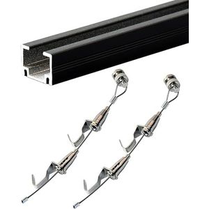 Discrete Picture Hanging Rails - 50 100 150 200 cm, wandmontage Picture Rail ophangsysteem voor lijsten, foto's/kunstwerken, kunsthangende galerijkit (1,5 m/4,9 ft spoor, 1 m snoer)