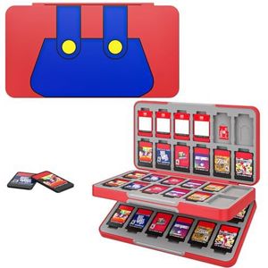 MoKo 48 gamekaarthoes compatibel met Nintendo Switch OLED 2021/Switch/Switch Lite, Switch-gamekaarthouder voor Switch-gamekaart en SD-kaart, slanke en draagbare opbergdoos voor gamekaarten, rode overall