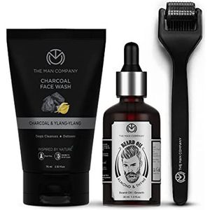 The Man Company Beard Growth Kit with Almond & Thyme Beard Growth Oil for Men, Charcoal Face Wash & Beard Activator (Derma Roller) for Fast Beard Growth (Set of 3)