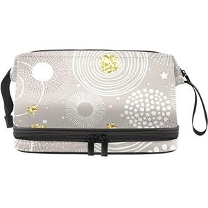Multifunctionele opslag reizen cosmetische tas met handvat, creatieve kunst cirkel schilderen, grote capaciteit reizen cosmetische tas, Meerkleurig, 27x15x14 cm/10.6x5.9x5.5 in