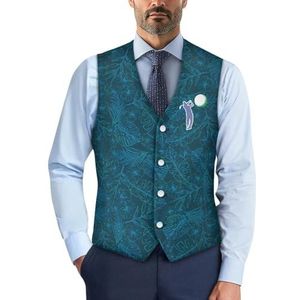 Wismoutput Heren V-hals pak vesten zachte slim fit button down jurk stijlvol blazer vest met riem aan de achterkant, Golf Leaf Groen, S