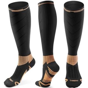 CAMBIVO Compressiekousen voor dames en heren, koper, compressiesokken, 15-20 mmHg, steunkousen met bekleding zorgen voor reizen, hardlopen, zwangerschap, sport, dagelijks gebruik, voeten fris en