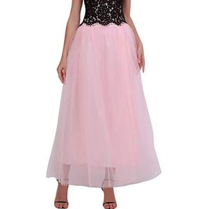 FEOYA 4-laags lange tule rok voor dames, maxi-rok, prinses balletrok, A-lijn, onderrok voor carnaval en bruiloft, Perziken Roze, one size