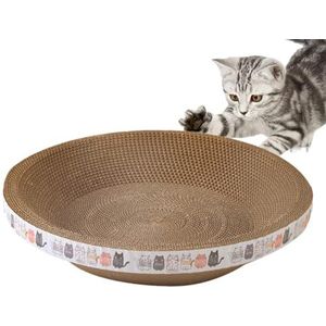 Krabplank voor katten, ronde ovale kartonnen krabpaal voor katten, krabpaal voor katten, 2-in-1 krabpaal voor katten, krabbed van karton voor katten, interactief spel