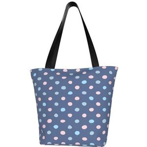 BeNtli Schoudertas, Canvas Tote Grote Tas Vrouwen Casual Handtas Herbruikbare Boodschappentassen, Krijt Stippen Marineblauwe Achtergrond, zoals afgebeeld, Eén maat