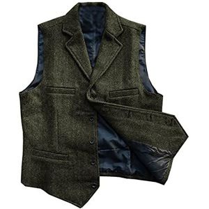 Heren Visgraat Formele Vesten Pak wol Zakelijke Tweed Jurk Gilets slim fit(Medium, Leger Groen)