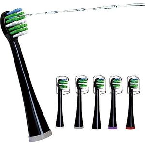 Vervangende flossende tandenborstelkoppen compatibel met WaterPik Sonic Fusion/2.0 borstel en flosser combinatie... SF-01 / SF-02 / SF-03 / SF-04 met kristallen dop - 5 stuks (compact formaat, zwart)