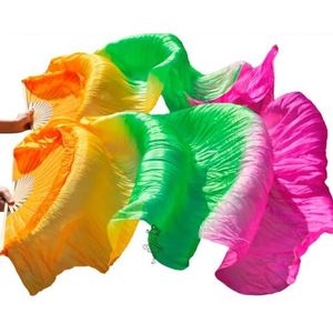 Danswaaier, Lange waaiers, Sluiers, Vrouwen handgemaakte danswaaiers zijde 100% zijden sluiers 1 paar links + rechts 120/150/180 * 90cm(A12,120cm Imitation Silk)