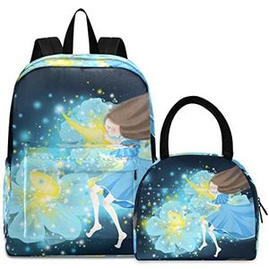 Blauwe Galaxienengel boekentas lunchpakket set schouderrugzak boekentas kinderrugzak geïsoleerde lunchbox-tas voor meisjes jongens, Patroon., Medium