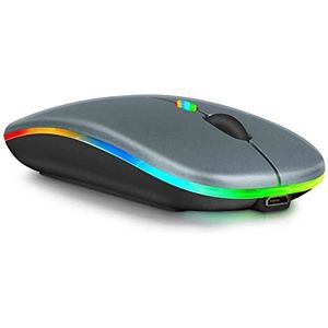 2.4GHz & Bluetooth Mouse, Rechargeable Wireless Mouse for Samsung Galaxy Tab S6 Lite Bluetooth Wireless Mouse for Laptop/PC/Mac/Computer/Tablet/Android RGB LED Titanium