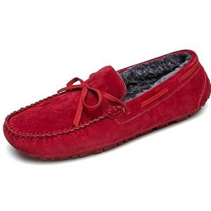 Heren Loafers Schoen Ronde Neus Imitatiebont Voering Suède Mocassins Bootschoenen Flexibele Antislip Platte Hak Klassieke Casual Slip-on (Color : Red, Size : 38 EU)