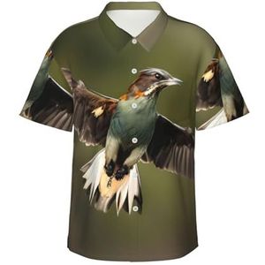 ERSDWRE Hunting Flying-Wild Print Heren Korte Mouw Button-Down Shirts Casual Zomer Strand Shirts Hawaii Shirt voor Mannen, Zwart, S