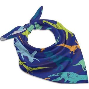 Retro dinosaurus print vierkante bandana mode satijn wrap nek sjaals comfortabele hoofddoek voor vrouwen haar 63,5 cm x 63,5 cm