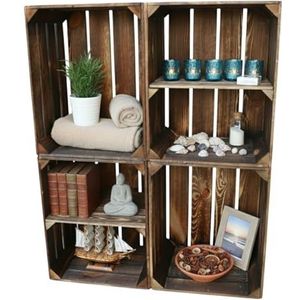 Gevlamde houten kratten, fruitkratten met tussenplank, 50x40x30 cm, wijnkratplank, schoenenrek, vintage decoratie, opbergkrat, houten plank, doe-het-zelf - België