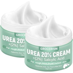 2 Pakken Ureum voetcrème 20 procent 150 g met 2% salicylzuur, hyaluronzuur, tea tree en aloë vera voor diep vocht, eeltverwijderaar en verzachten