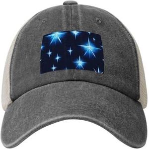 Cartoon Blue Star Cowboy Mesh Baseball Cap, Polo Hoed, Trucker, Unisex Stijl Hoofddeksels, Snapback Verstelbaar, Mannen Vrouwen Zwart, Diepe Heather, Eén Maat