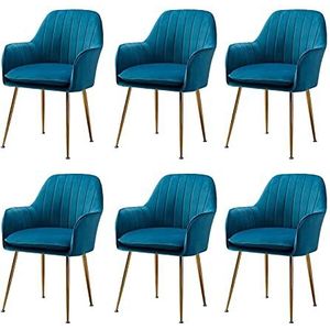 GEIRONV Verstelbare voeten stoelen set van 6, met metalen benen woonkamer make-up stoel fluwelen stoel en rugleuning fauteuil Eetstoelen (Color : Blue)