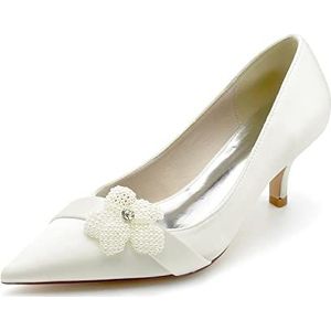 EICOFF Parelbloem Trouwschoenen Dames Kitten Hak Pumps Gesloten Puntige Neus Slip-On Mid Hoge hakken Avondfeest Galajurk Pomp Schoenen,ivoor,36 EU