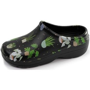 Isotoner Damesklompen voor tuinieren, zeer comfortabel, Zwarte plant, 36 EU