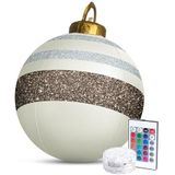 Kerstverlichting Buiten op Batterijen - Opblaasbare Reuze Kerstbal Verlicht 60 cm - Wit/Bruin - RGB kleuren + Afstandsbediening