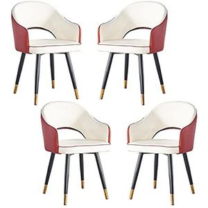 GEIRONV Moderne fauteuil set van 4, leer hoge rug zachte zitkamer woonkamer slaapkamer appartement eetkamerstoel keuken ligstoelen Eetstoelen (Color : White red, Size : Metal feet)