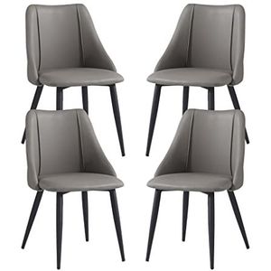 GEIRONV Dineren Stoelen Set van 4, 42 × 50 × 84 cm Matte lederen gestoffeerde accent keuken stoelen slaapkamer woonkamer zijstoelen Eetstoelen (Color : Dark gray)