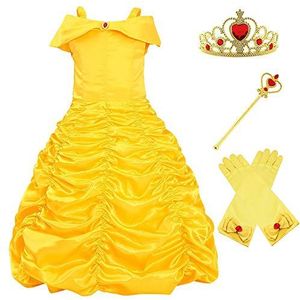Meisjes Belle gele kostuumjurk prinses kostuum verkleedkleding off-shoulder feestjurken 2 jaar