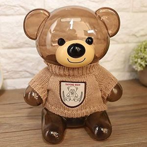 Saving Box, Saving Money Box Bank, Cartoon Clothes Bear Money Box for Collection for Gift to Friends Anniversaries(Beige clothing transparent bear)