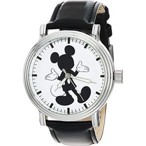 Disney Mannen analoge Japanse Quartz horloge met lederen band WDS000691, Zwart, Vintage