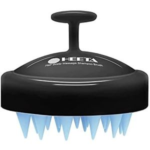 HEETA Masseborstel voor nat en droog haar, zachte hoofdmassageborstel, shampoo, haarborstel met zachte siliconen kop voor peeling en hoofdmassage-zwart-blauw