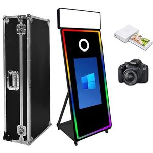 WideMeet Spiegel fotocabine 71 cm touchscreen magische spiegel cabine machine DSLR Photobooth Selfie 65 Inch Photobooth Machine voor Bruiloft Feest Event (zwart, volledige set)