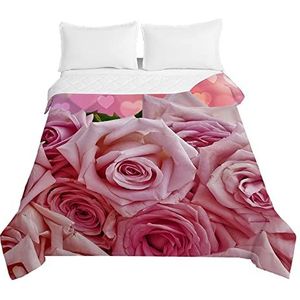Oduo Gewatteerde sprei gooien zachte microfiber lichtgewicht dekbed, dubbele king rose print gewatteerde dekbedden dekbed slaapbank cover beddengoed voor slaapkamer (roze roos, 150x200cm)