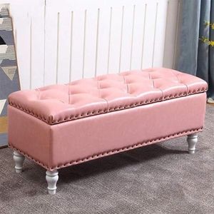 JAVYPPT Ottomans Krukken Houten Ottomaanse Opslag Bank Wax Lederen Rechthoek Sofa Kruk Hal Entryway Schoenen Bank Gestoffeerde Zitting Lvng Kamer Voetbank (Roze, 90 cm)