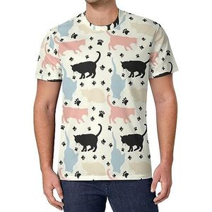 Stijlvolle Kleurrijke Katten Patroon Mannen Korte Mouw T-shirt Causale Ronde Hals Tee Mode Zomer Tops