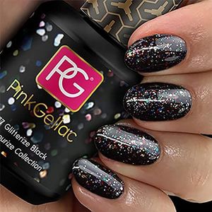 Pink Gellac Gellak - 177 Glitterize Black 15 ml - UV Gel Nagellak Zwart - Eenvoudig aan te brengen Nagellak voor 14 Dagen Salonkwaliteit - Veganistische Gellak gemaakt in Nederland