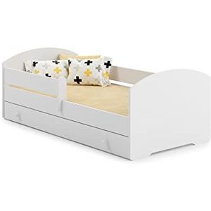 KOBI Kinderbed LUK Wit | 160x80 | met ladeopslag | Jongensmeisjesbed Kinderbedden | met een matras en een frame | de Babykamer | Eenpersoonsbed met reling