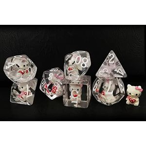 BESCON DICE Bescon Extra grote DND HelloKitty dobbelstenen set, 7 stuks grote dobbelstenen set met doorschijnende polyedrische D&D-dobbelstenen voor katten, grote dobbelstenen van Dungeons and Dragons