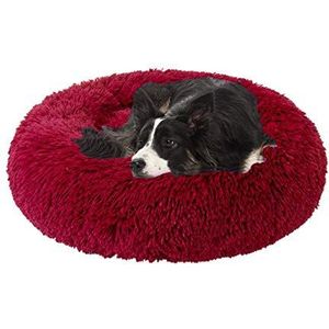 Deluxe pluizige extra grote hondenbedden bank, kalmerende pluche donut huisdier kattenbed, wasbaar rond hondenkussen voor grote middelgrote honden - 120 cm-rood